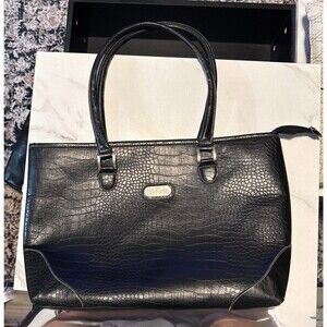 Bob Mackie Everglades Collection Black Faux-Croc Leather Super Roomie Tote Bag